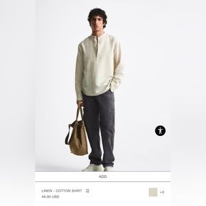 Zara Men’s Linen Cotton Shirt— Light Beige XL